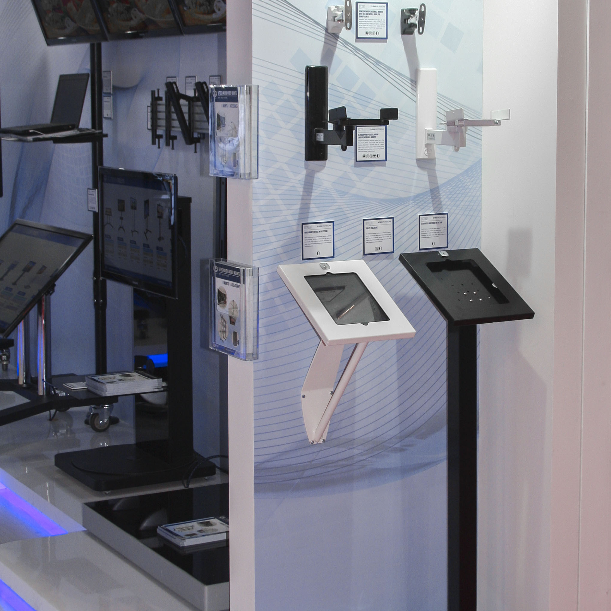 A range of secure iPad enclosures and stands (BT7390, BT7392, BT7393, BT7396)