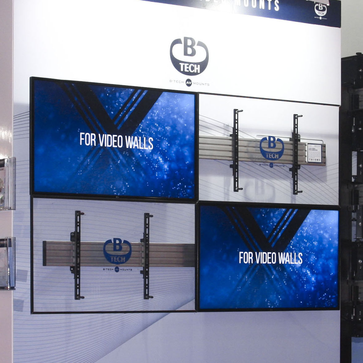 BT8340 System X universal video wall mounting system in a 2x2 landscape configuration, holding LG 42&rdquo; screens